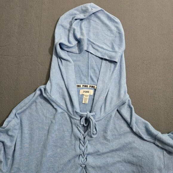 Victoria's Secret Pink Women XS Blue Lace Up Pullover Hoodie Sweatshirt - Picture 3 of 13